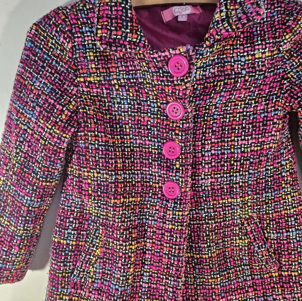 Girls 5-6 Rainbow Knit Button Up Coat